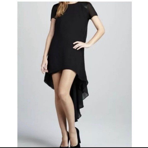 Dress the Population Leather and Chiffon High Low Alondra in Black S - Picture 3 of 16